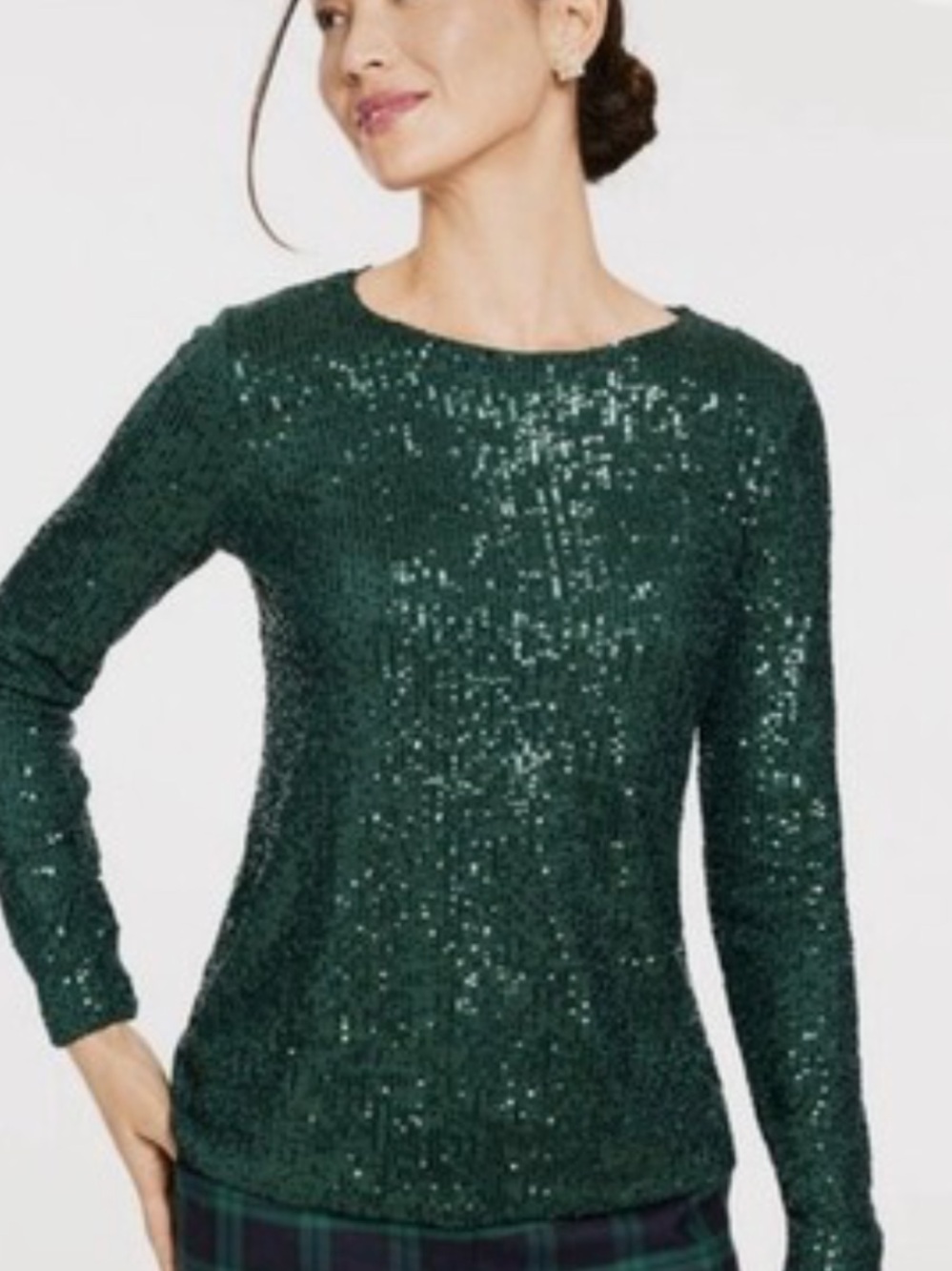 Talbots Green Sequin Long-Sleeve Women's Top